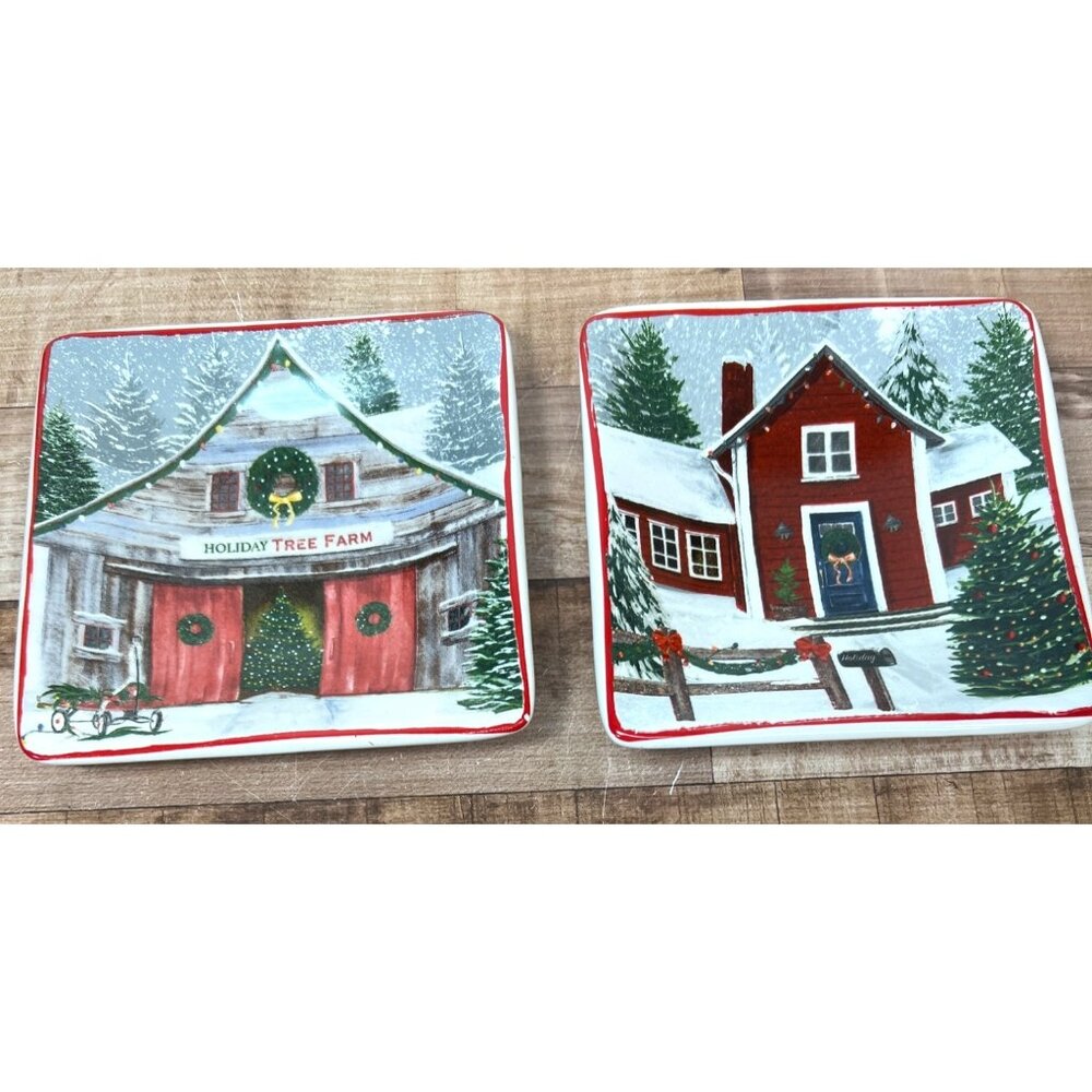 Set Of 2 Nantucket Holiday Ceramic Coasters 4.5'' Square